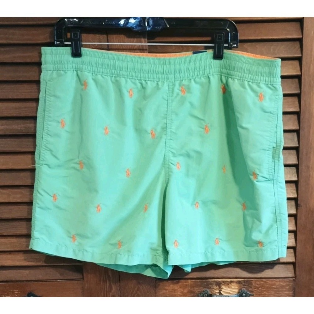 Polo Ralph Lauren Swim Trunks Green Orange Pony Size Large Beach Pool Vacation